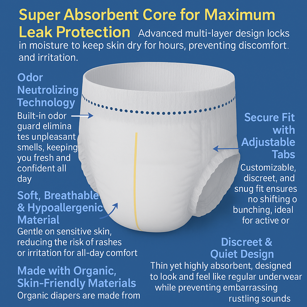 CareSouth Premium Adult Diaper Pants - Medium (30-40 in / 75-100 cm Waist) | 10-Hour Leak Protection | Ultra Absorbent & Skin-Friendly | Odour Control | Soft, Discreet & Comfortable Fit | Rash Resistent