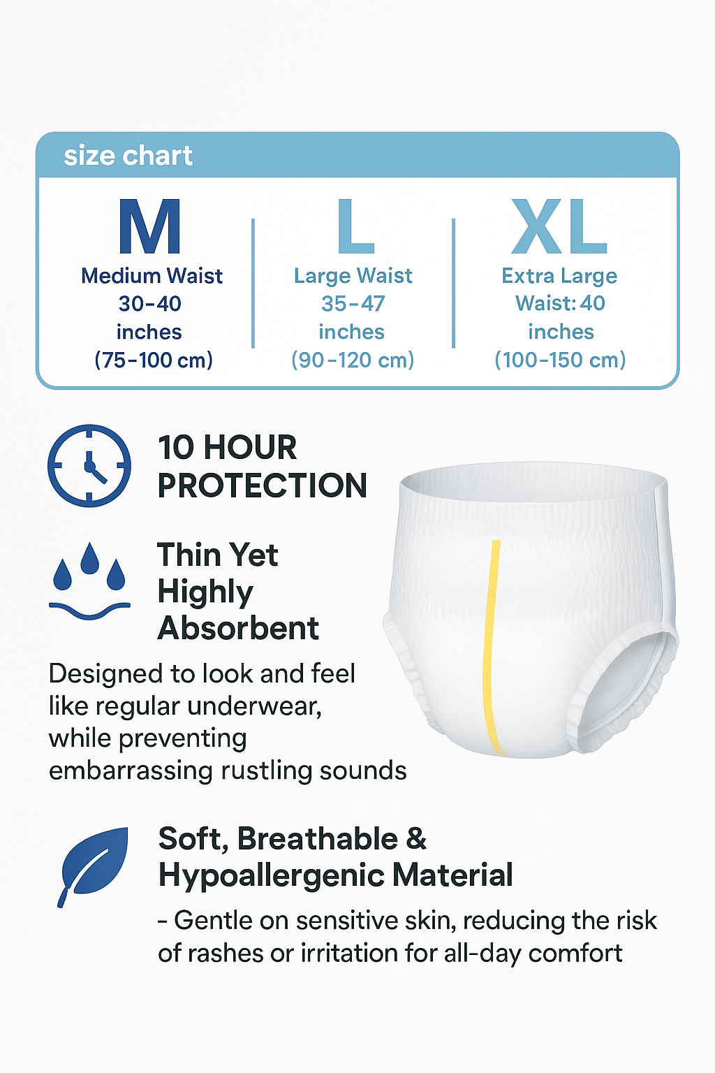 CareSouth Premium Adult Diaper Pants - Large (35-47 in / 90-120 cm Waist) | 10-Hour Leak Protection | Ultra Absorbent & Skin-Friendly | Odour Control | Soft, Discreet & Comfortable Fit| Rash-Resistant